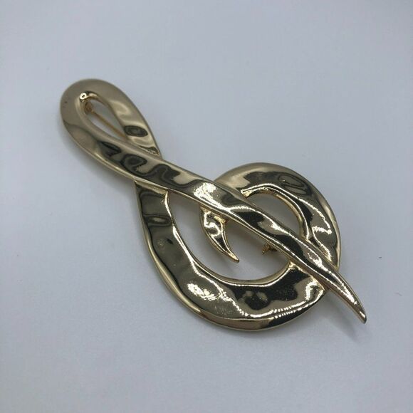 Vintage Treble Clef Music Note Brooch Pin Gold Tone Large M Jent - Picture 3 of 4